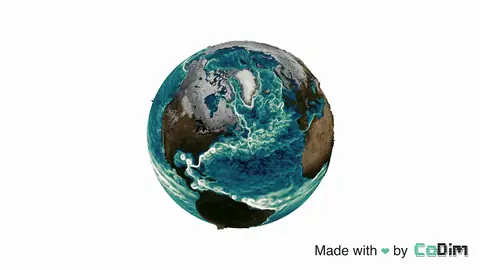 Animated globe showing simulated ocean surface currents.