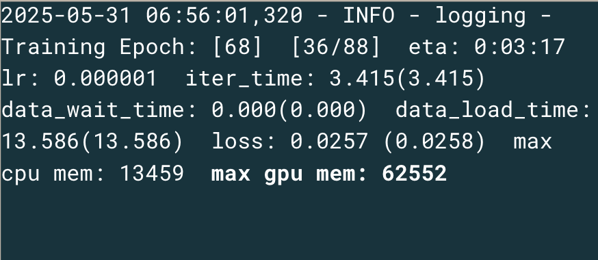Per-step memory usage logged during training